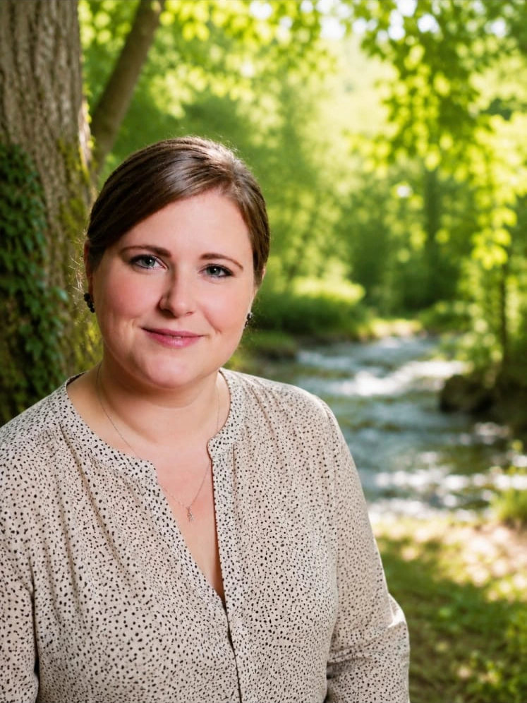 Julia Storch, Berufsvormundin, an einem Bachlauf im Grünen